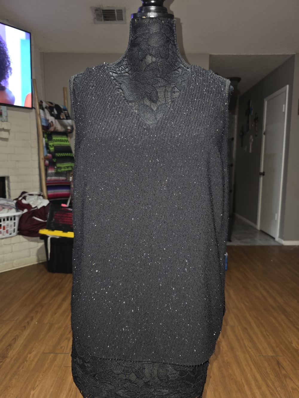 Nine West Black Sparkle Sleeveless Knit Tank